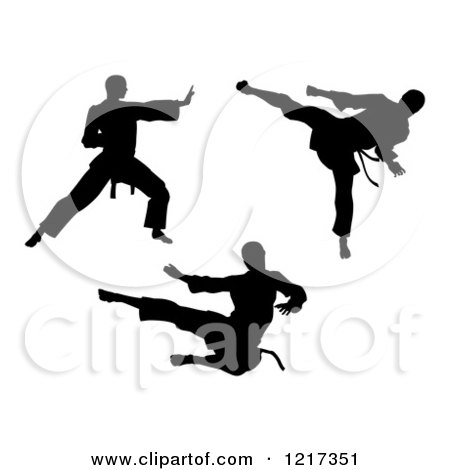 Clipart of Black Silhouetted Karate and Martial Arts Men - Royalty Free Vector Illustration by AtStockIllustration