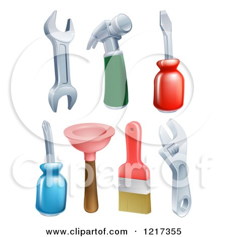 Clipart of a Hammer Wrenches Screwdrivers Plunger and Paintbrush - Royalty Free Vector Illustration by AtStockIllustration