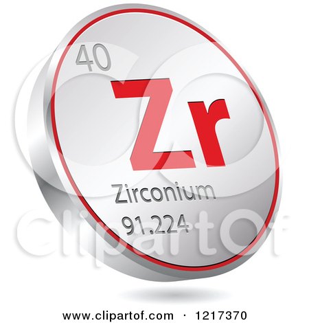 Clipart of a 3d Floating Round Red and Silver Zirconium Chemical Element Icon - Royalty Free Vector Illustration by Andrei Marincas