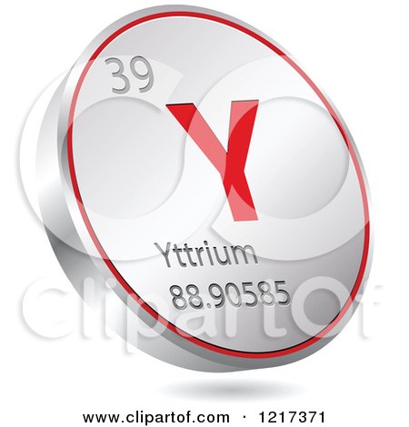 Clipart of a 3d Floating Round Red and Silver Yttrium Chemical Element Icon - Royalty Free Vector Illustration by Andrei Marincas