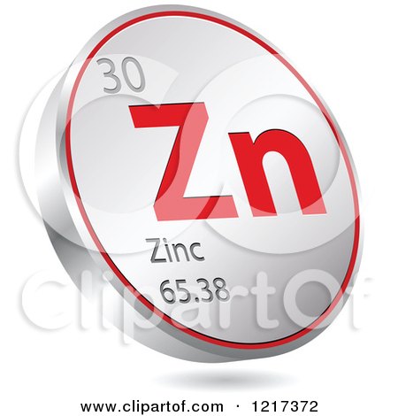 Clipart of a 3d Floating Round Red and Silver Zinc Chemical Element Icon - Royalty Free Vector Illustration by Andrei Marincas