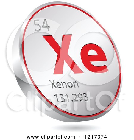 Clipart of a 3d Floating Round Red and Silver Xenon Chemical Element Icon - Royalty Free Vector Illustration by Andrei Marincas