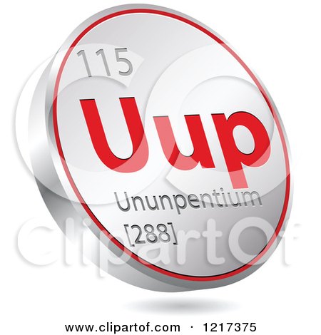 Clipart of a 3d Floating Round Red and Silver Ununpentium Chemical Element Icon - Royalty Free Vector Illustration by Andrei Marincas