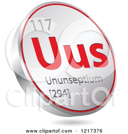 Clipart of a 3d Floating Round Red and Silver Ununseptium Chemical Element Icon - Royalty Free Vector Illustration by Andrei Marincas