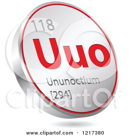 Clipart of a 3d Floating Round Red and Silver Ununoctium Chemical Element Icon - Royalty Free Vector Illustration by Andrei Marincas