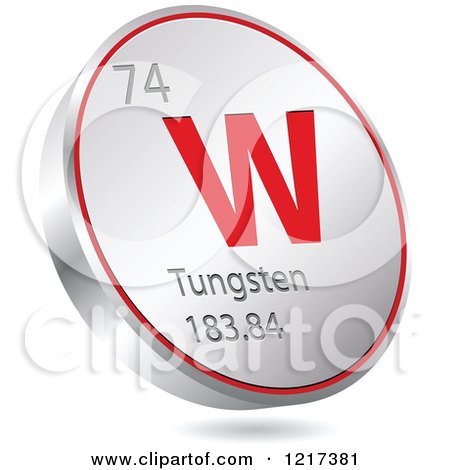 Clipart of a 3d Floating Round Red and Silver Tungsten Chemical Element Icon - Royalty Free Vector Illustration by Andrei Marincas