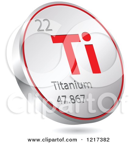 Clipart of a 3d Floating Round Red and Silver Titanium Chemical Element Icon - Royalty Free Vector Illustration by Andrei Marincas
