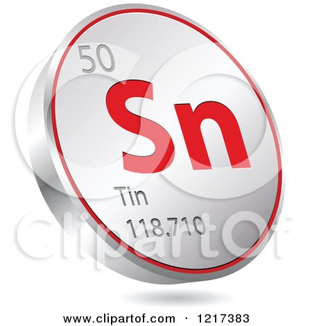 Clipart of a 3d Floating Round Red and Silver Tin Chemical Element Icon - Royalty Free Vector Illustration by Andrei Marincas