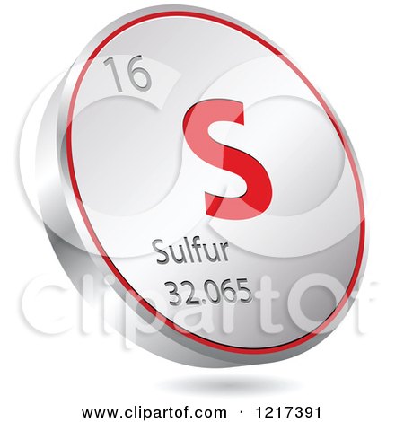 Clipart of a 3d Floating Round Red and Silver Sulfur Chemical Element Icon - Royalty Free Vector Illustration by Andrei Marincas