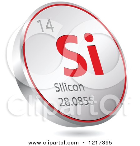 Clipart of a 3d Floating Round Red and Silver Silicon Chemical Element Icon - Royalty Free Vector Illustration by Andrei Marincas