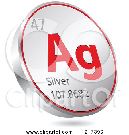 Clipart of a 3d Floating Round Red and Silver Chemical Element Icon - Royalty Free Vector Illustration by Andrei Marincas