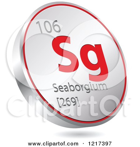Clipart of a 3d Floating Round Red and Silver Seaborgium Chemical Element Icon - Royalty Free Vector Illustration by Andrei Marincas