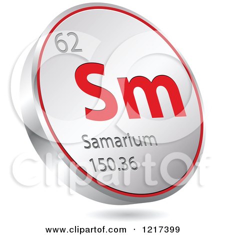 Clipart of a 3d Floating Round Red and Silver Samarium Chemical Element Icon - Royalty Free Vector Illustration by Andrei Marincas