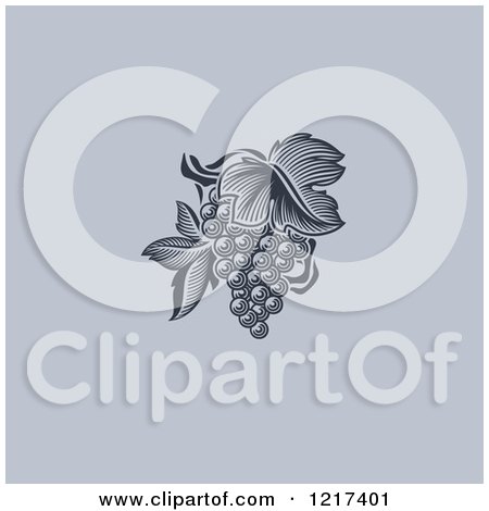 Clipart of Woodcut Grapes and Leaves in Pastel - Royalty Free Vector Illustration by elena