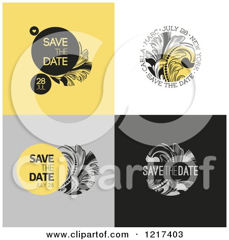 Clipart of Ornate Baroque Save the Date Wedding Designs with Sample Dates - Royalty Free Vector Illustration by elena
