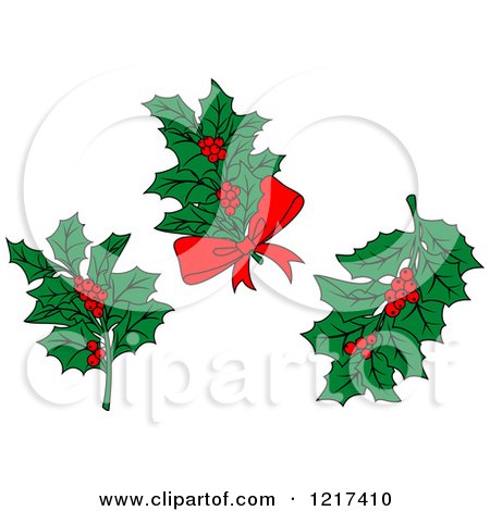 Clipart of Sprigs of Christmas Holly - Royalty Free Vector Illustration by Vector Tradition SM