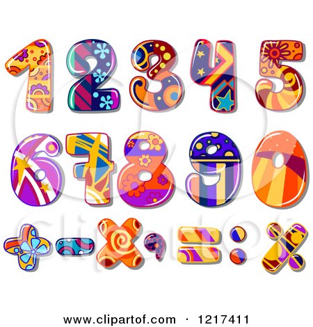Clipart of Colorful Funky Patterned Numbers and Math Symbols - Royalty Free Vector Illustration by Vector Tradition SM