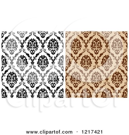 Clipart of Black and White and Brown Seamless Vintage Damask Patterns 2 - Royalty Free Vector Illustration by Vector Tradition SM