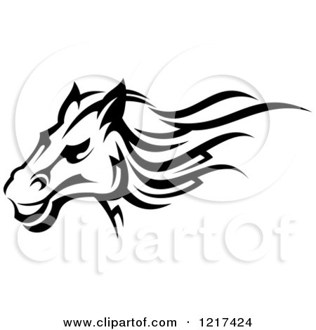 Clipart of a Black and White Tribal Horse 2 - Royalty Free Vector Illustration by Vector Tradition SM