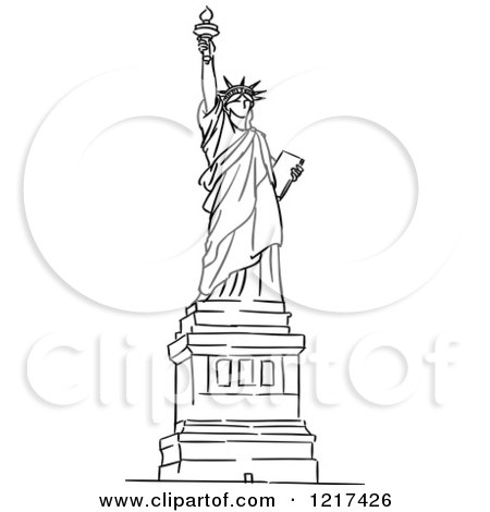 Clipart of a Black and White Sketched Statue of Liberty - Royalty Free Vector Illustration by Vector Tradition SM