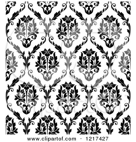 Clipart of a Black and White Seamless Vintage Damask Pattern 2 - Royalty Free Vector Illustration by Vector Tradition SM