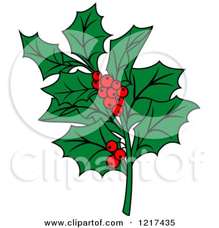 Clipart of a Sprig of Christmas Holly and Berries - Royalty Free Vector Illustration by Vector Tradition SM