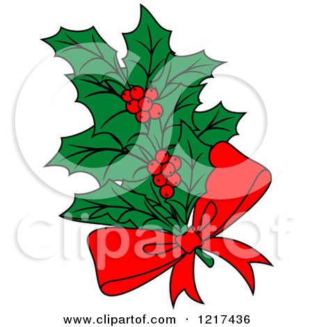 Clipart of a Bow and Christmas Holly 2 - Royalty Free Vector Illustration by Vector Tradition SM