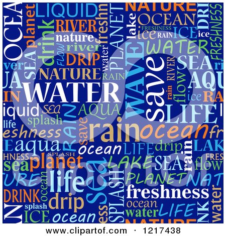 Clipart of a Seamless Word Collage of Water Tag Words on Blue - Royalty Free Vector Illustration by Vector Tradition SM