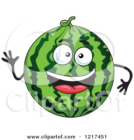 Clipart of a Waving Watermelon Character - Royalty Free Vector Illustration by Vector Tradition SM