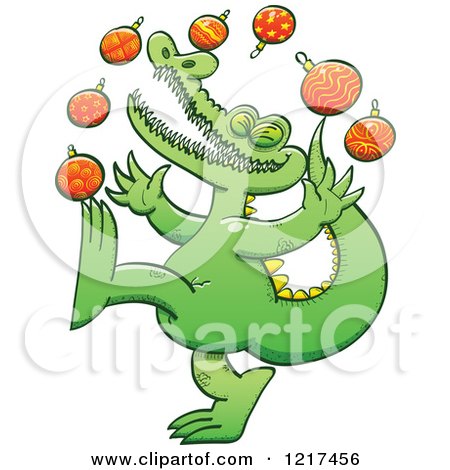 Clipart of a Happy Alligator Juggling Christmas Baubles - Royalty Free Vector Illustration by Zooco