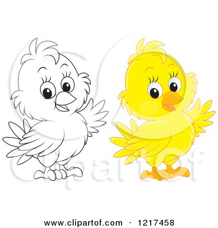 Clipart of a Cute Yellow and Outlined Baby Parrot - Royalty Free Vector Illustration by Alex Bannykh