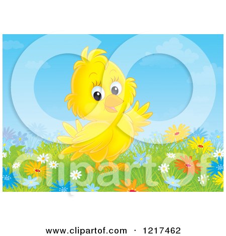 Clipart of a Cute Airbrushed Baby Parrot in a Meadow - Royalty Free Illustration by Alex Bannykh