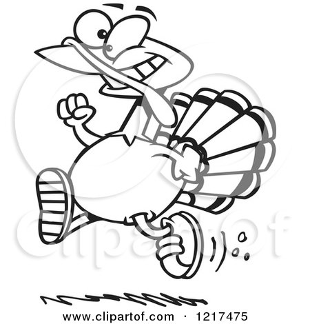Clipart of an Outlined Cartoon Turkey Bird Running with Sneakers on - Royalty Free Vector Illustration by toonaday