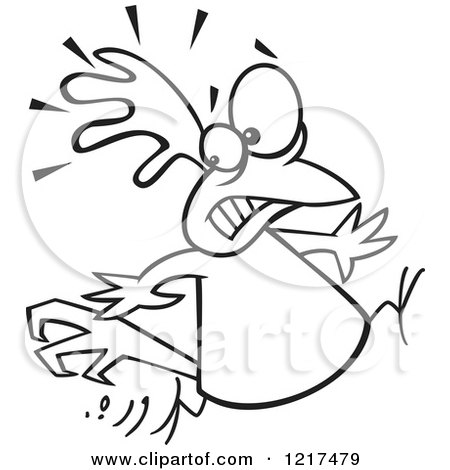 Clipart of an Outlined Scared Cartoon Chicken Running - Royalty Free Vector Illustration by toonaday