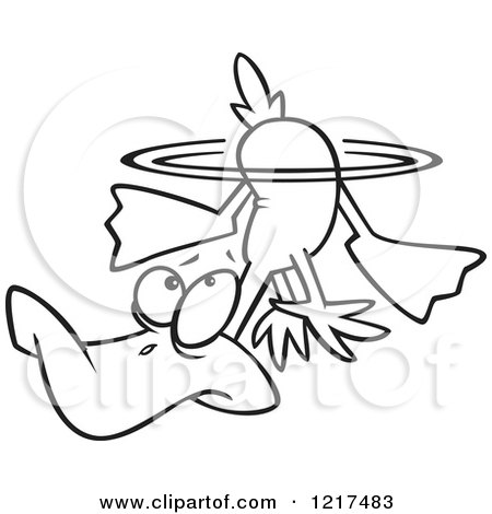 Clipart of an Outlined Cartoon Fraidy Duck Underwater - Royalty Free Vector Illustration by toonaday