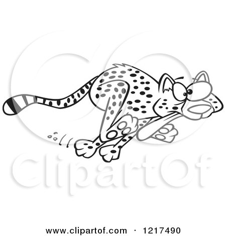 Clipart of an Outlined Cartoon Cheetah Running with Its Tongue Hanging out - Royalty Free Vector Illustration by toonaday