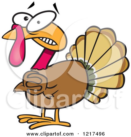 Clipart of a Scared Cartoon Turkey Bird Clasping His Hands - Royalty Free Vector Illustration by toonaday