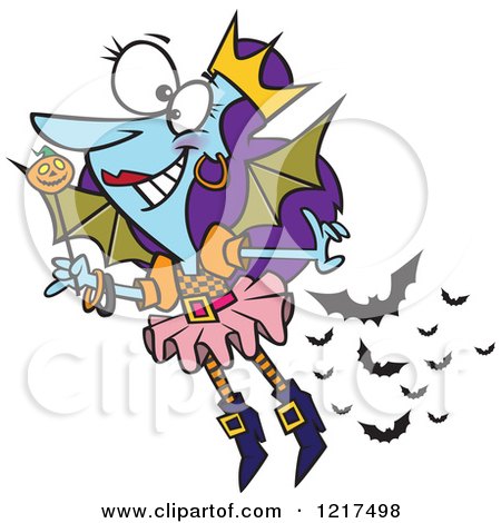 Clipart of a Cartoon Halloween Fairy with Bats - Royalty Free Vector Illustration by toonaday