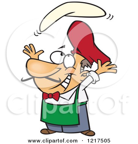 Clipart of a Cartoon Pizza Chef Hand Tossing Dough - Royalty Free Vector Illustration by toonaday