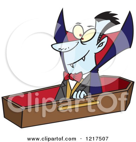 Clipart of a Cartoon Halloween Vampire Dracula Rising from His Coffin - Royalty Free Vector Illustration by toonaday