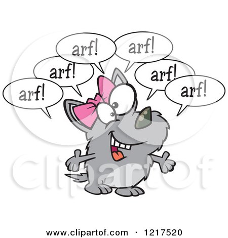 Clipart of a Cartoon Gray Little Dog Barking - Royalty Free Vector Illustration by toonaday