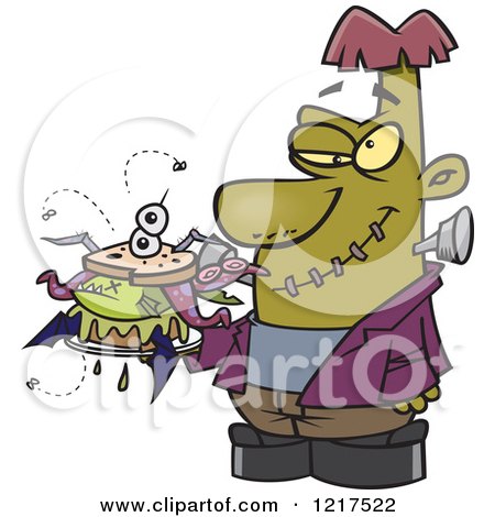 Clipart of a Cartoon Frankenstein Holding a Bad Sandwich - Royalty Free Vector Illustration by toonaday