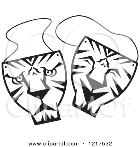 Clipart of Black and White Happy and Sad Tiger Theater Masks - Royalty Free Vector Illustration by Johnny Sajem