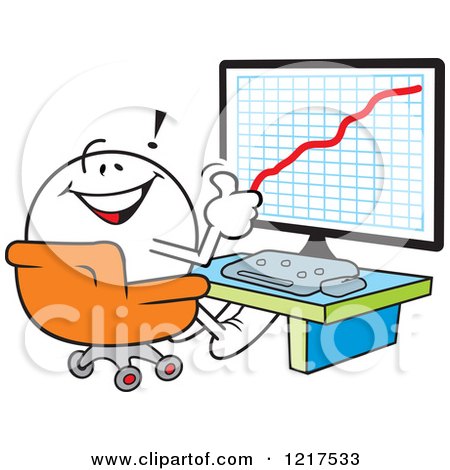 Clipart of a Moodie Character Holding a Thumb up in Front of a Success Chart - Royalty Free Vector Illustration by Johnny Sajem
