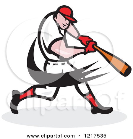 Clipart of a Baseball Player Swinging a Bat - Royalty Free Vector Illustration by patrimonio