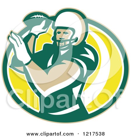 Clipart of a Quaterback American Football Player Passing over an Oval - Royalty Free Vector Illustration by patrimonio
