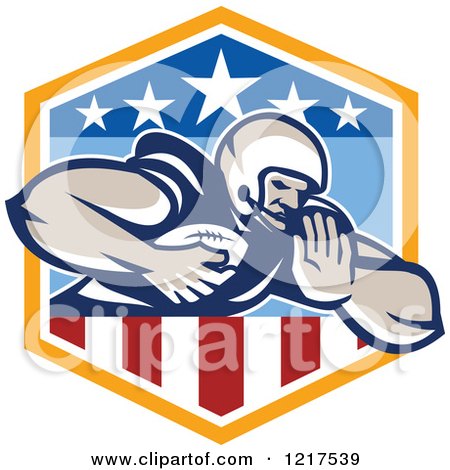 Clipart of a Running Quaterback American Football Player in a Patriotic Shield - Royalty Free Vector Illustration by patrimonio