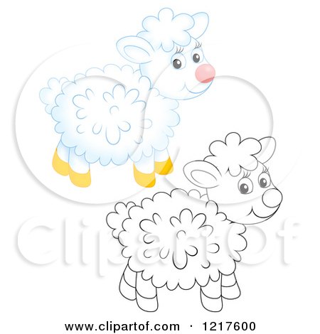 Clipart of a Cute Airbrushed and Outlined Sheep - Royalty Free Illustration by Alex Bannykh
