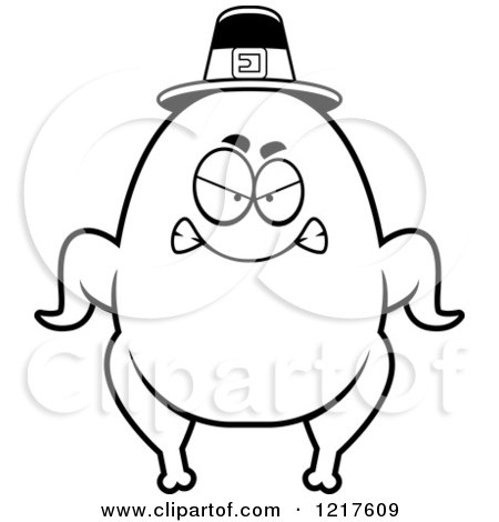 Clipart of a Black and White Mad Pilgrim Turkey Character - Royalty Free Vector Illustration by Cory Thoman