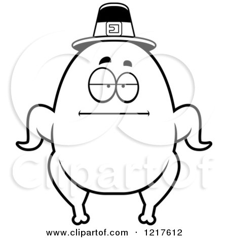 Clipart of a Black and White Bored Pilgrim Turkey Character - Royalty Free Vector Illustration by Cory Thoman